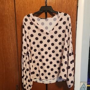 Try ME Polka Dot V-Neck Blouse - Pink and Black